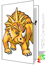 Triceratops with three horns and frill orange dinosaur birthday card