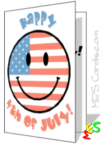 4th of July card, happy face, USA flag