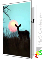 deer, sunset, printable card