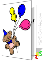 Teddy bear holding colorful balloons birthday party celebration card